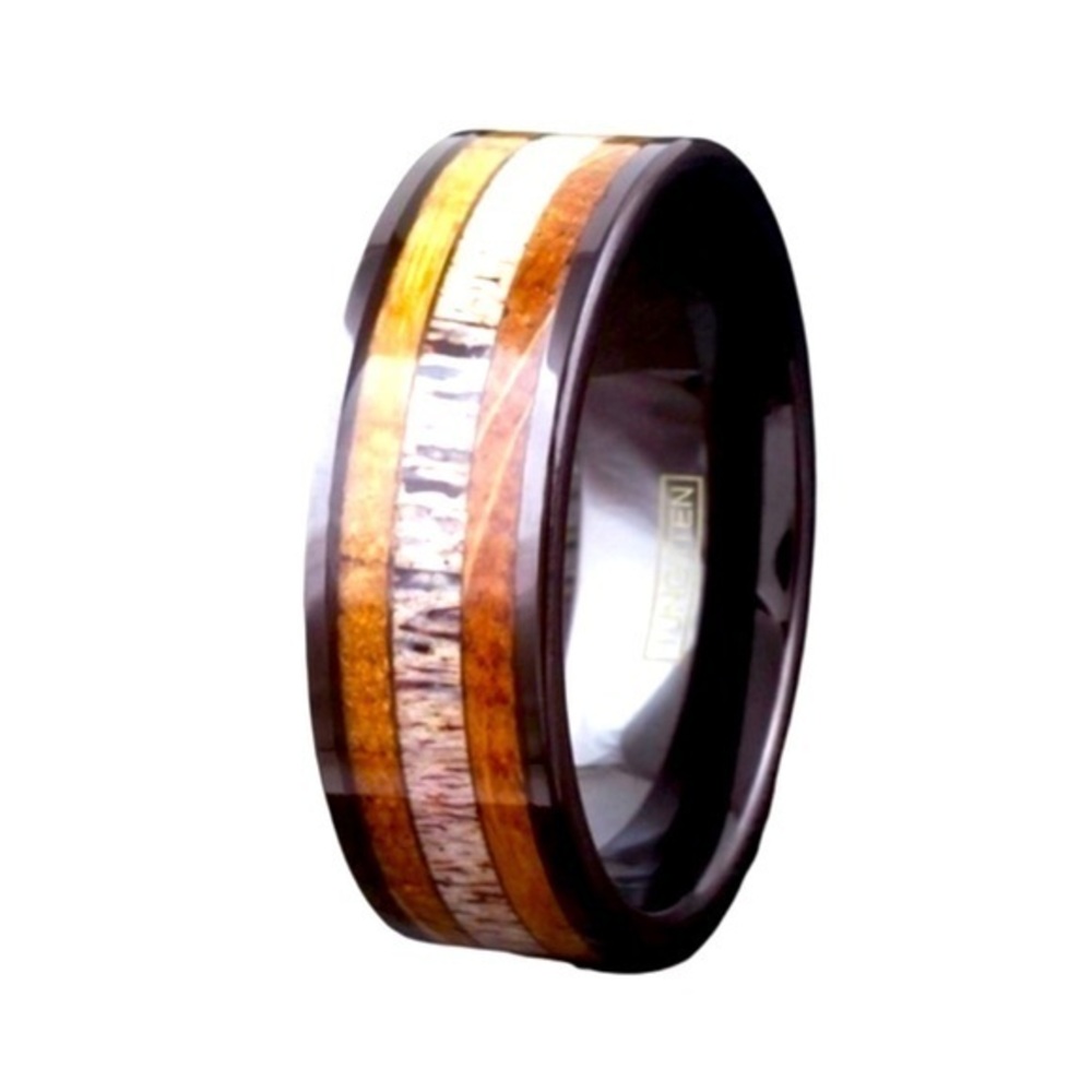🫶🏻 Genuine Tungsten, Whiskey Barrel Oak & Deer Antler  Band